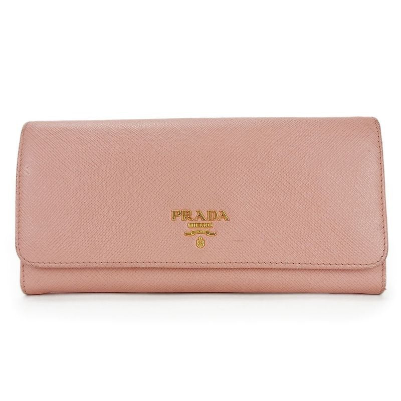 Prada Long Wallet 1 Mh132 Saffiano Leather Light Pink Gold Hardware Fold Simple