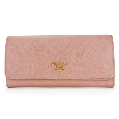 Prada Long Wallet 1 Mh132 Saffiano Leather Light Pink Gold Hardware Fold Simple