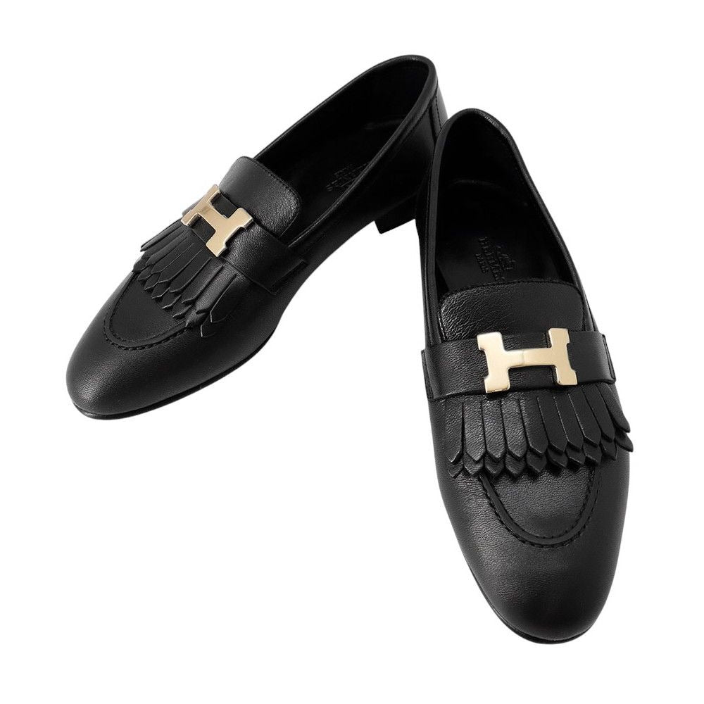 Hermes Moccasins Royale Leather 35.5 Shoes Black