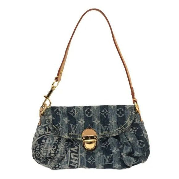 Louis Vuitton Denim Mini Pleaty Vintage Pouch Pochette Bag Monogram