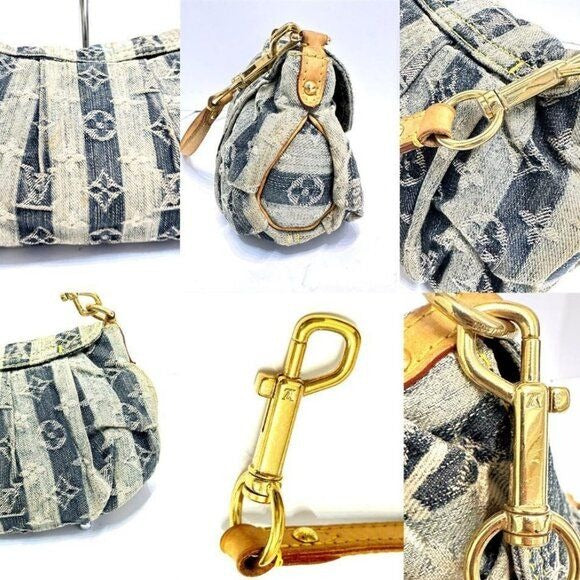 Louis Vuitton Denim Mini Pleaty Vintage Pouch Pochette Bag Monogram