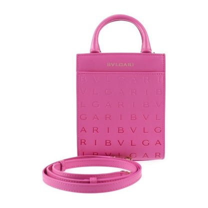 Bvlgari 2-Way Mini Tote Handbag Calfleather Pinkish Gold Hardware