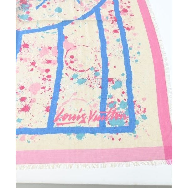 Louis Vuitton Shawl Silk Wool Beige Blue Pink Scarf — view 5