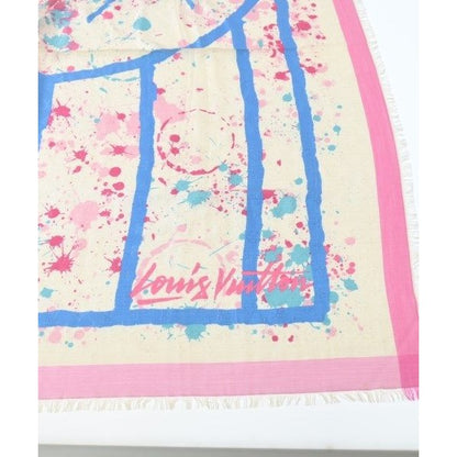 Louis Vuitton Shawl Silk Wool Beige Blue Pink Scarf — view 5