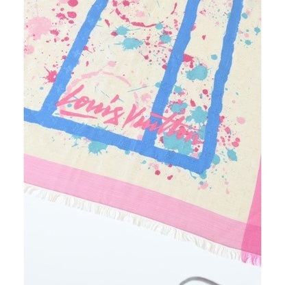 Louis Vuitton Shawl Silk Wool Beige Blue Pink Scarf — view 6