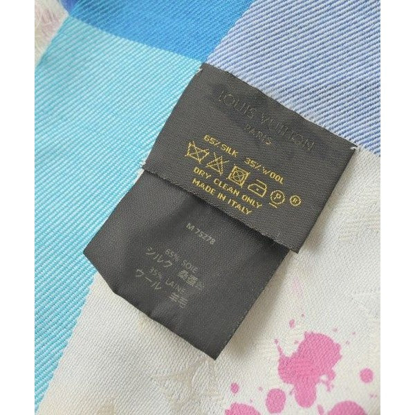 Louis Vuitton Shawl Silk Wool Beige Blue Pink Scarf — view 7