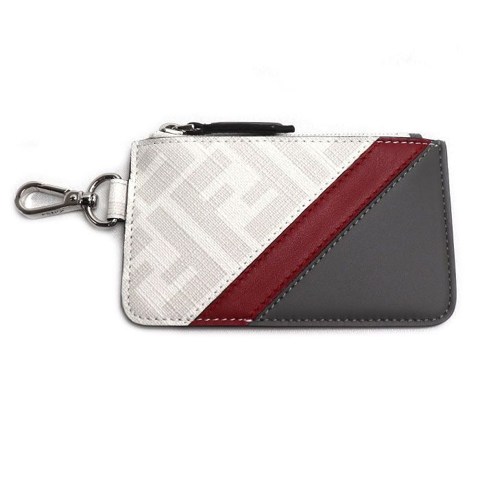 Fendi Zucca Card Case Coin Gray White Red