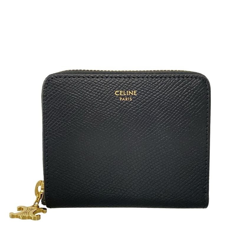 Celine Bifold Wallet Small Zip Wallet Triomphe Charm 10n993fvo38no Black Round