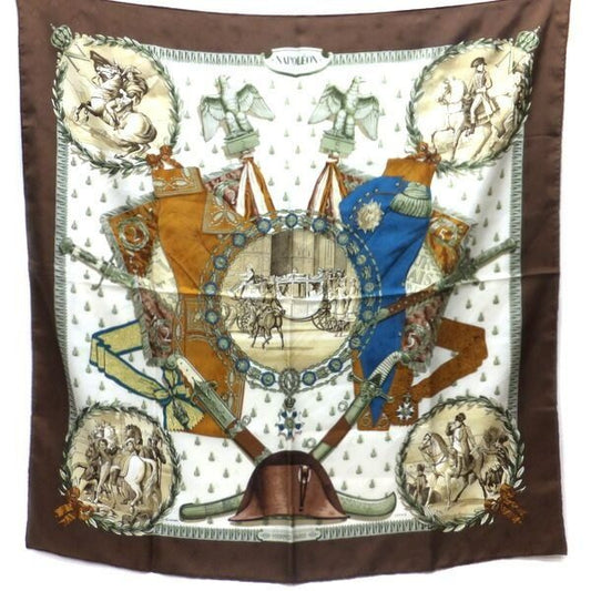 Hermes Carre 90 Scarf Silk Brown White Napoleon