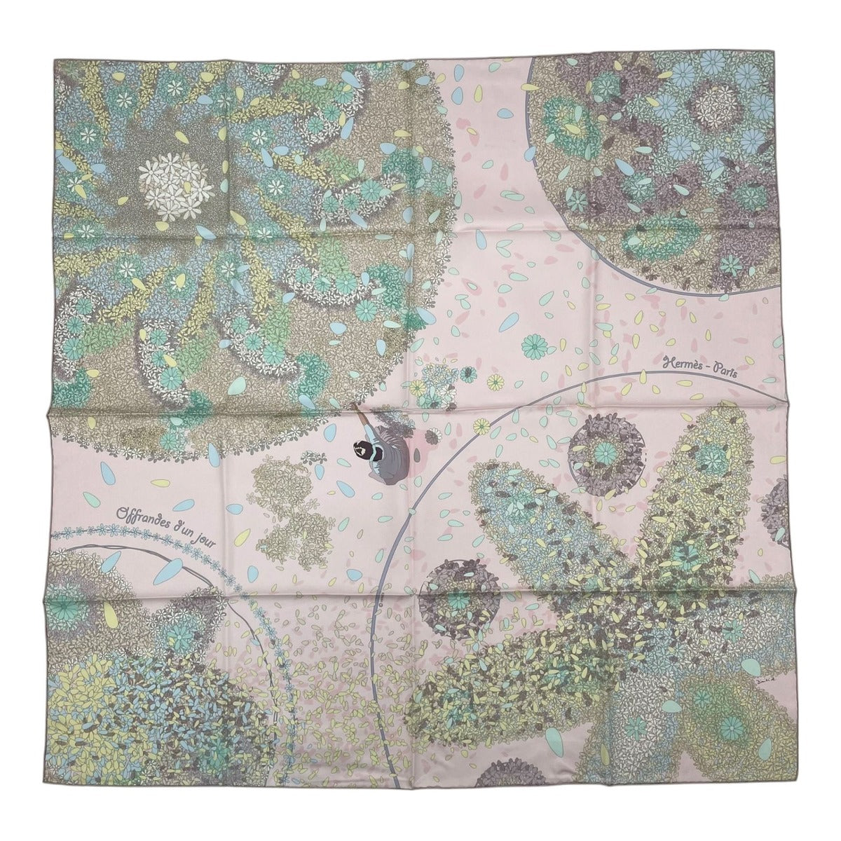 Hermes Scarf Carre 90 100% Silk Offrandes Dun Jour Flower Offering Pink Box — view 2