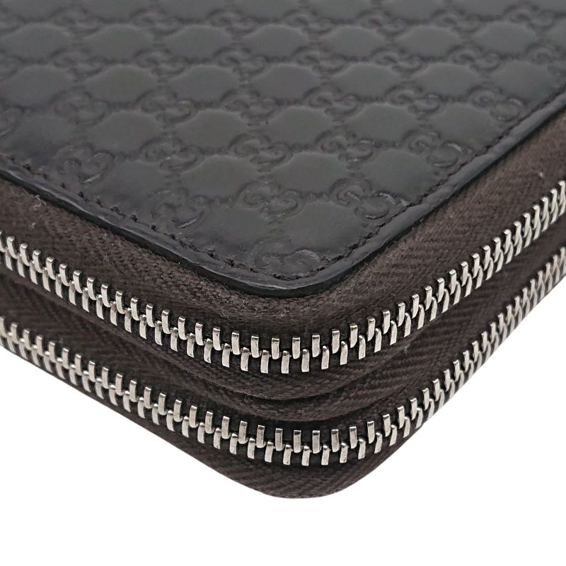 Gucci Micro Shimmer Clutch Bag Organizer Long Wallet Leather Dark Brown