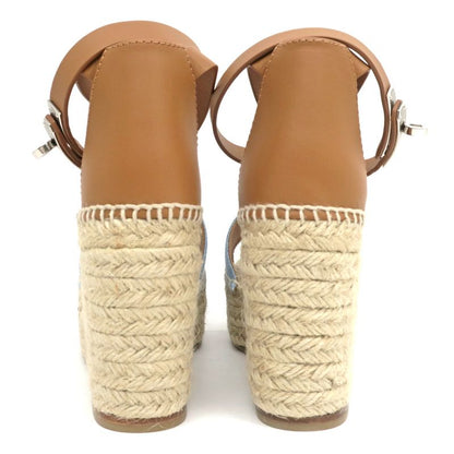 Hermes Espadrilles Tivoli Wedge Sole Sandals Blue Brown 37 Women's