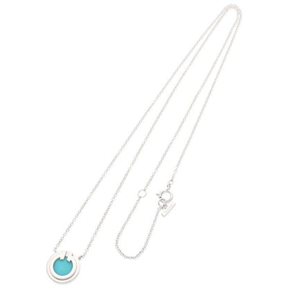 Tiffany & Co T TWO Circle 18K White Gold Turquoise Necklace Women 18inch