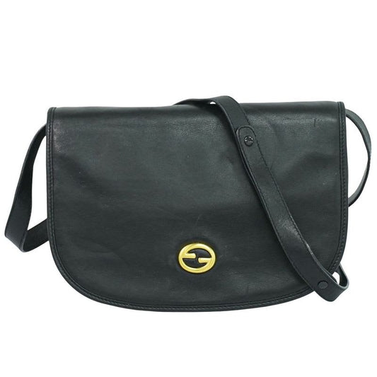 Gucci Interlocking G Vintage Shoulder Bag Pochette Leather Black