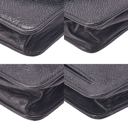 Chanel Shoulder Bag Chain Wallet Caviar Skin Black Silver Hardware Push Lock