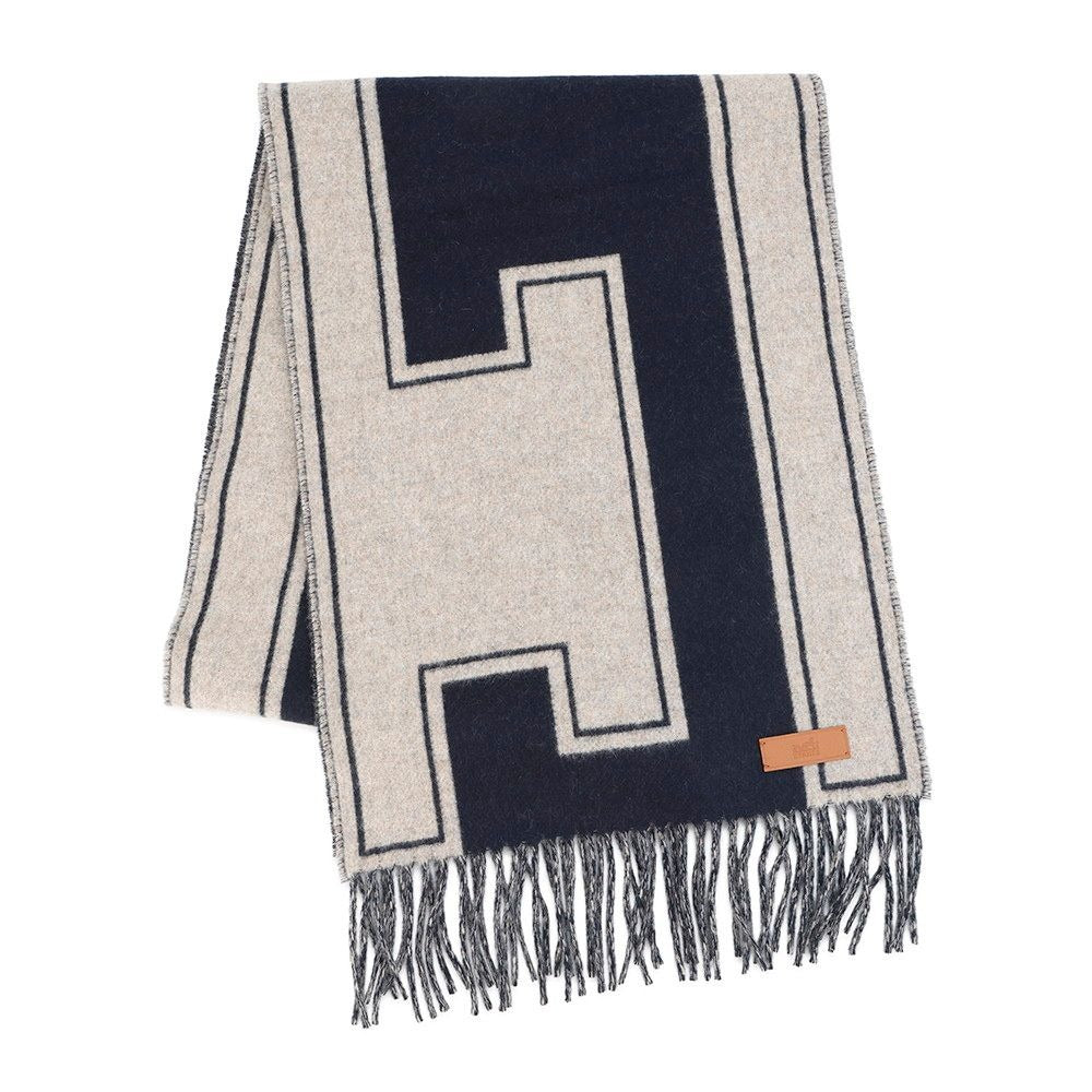 Hermes Scarf Cles Do-h Cashmere Shawl Blue-marine Beige