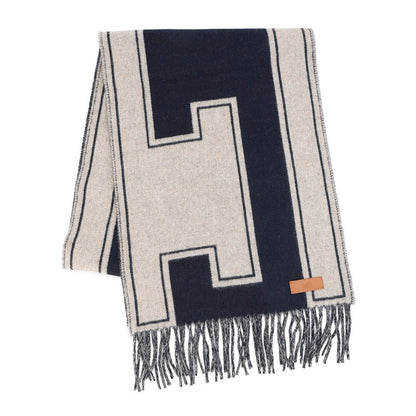 Hermes Scarf Cles Do-h Cashmere Shawl Blue-marine Beige