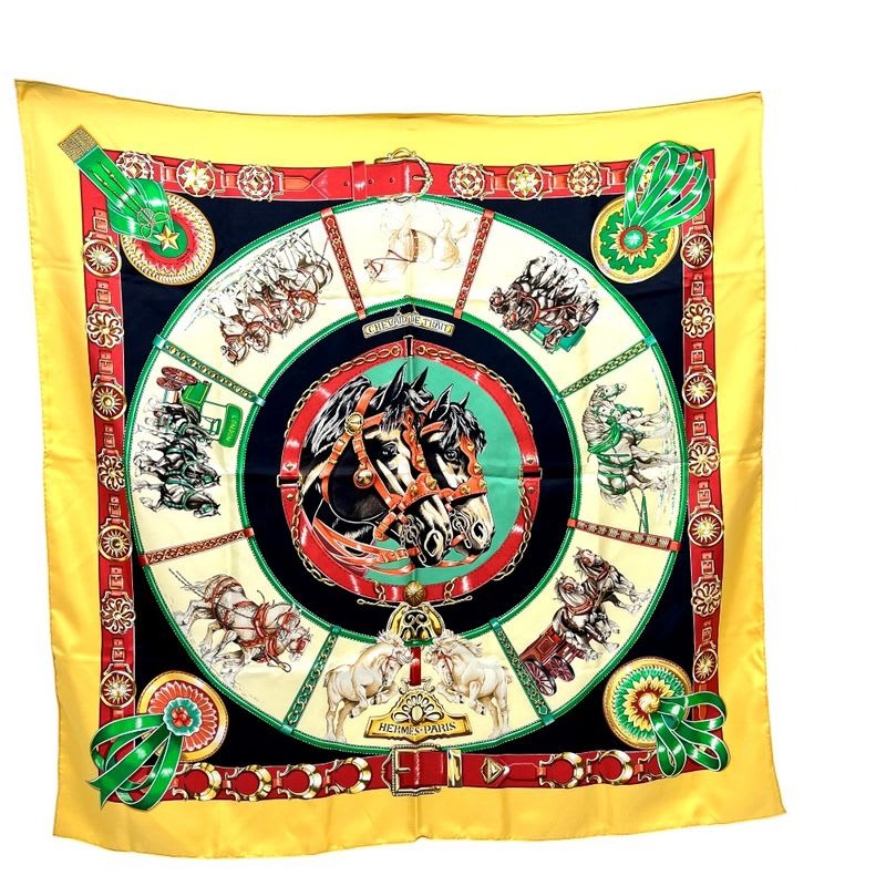 Hermes Scarf Chevaux de Trait YAMA SILK Orange
