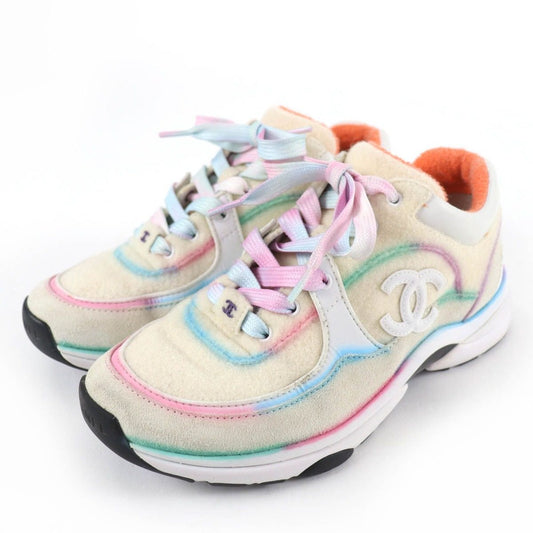 Chanel CC Logo Lace Up Low Cut Sneakers Multicolor 37