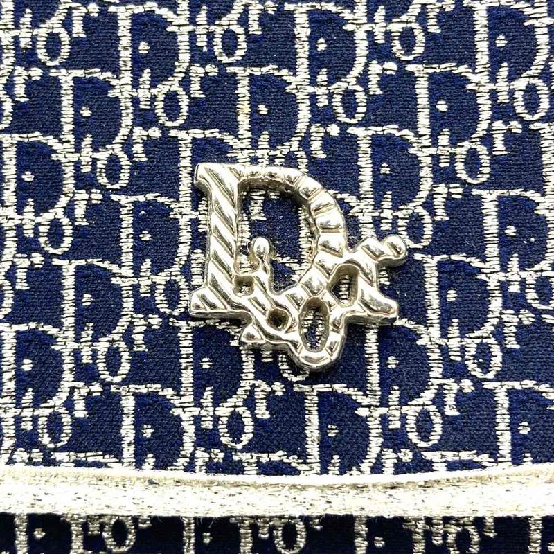 Christian DIOR Chain Shoulder Bag Lame Thread Canvas Navy Women