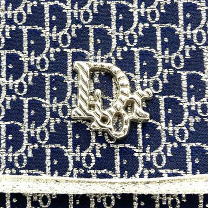 Christian DIOR Chain Shoulder Bag Lame Thread Canvas Navy Women
