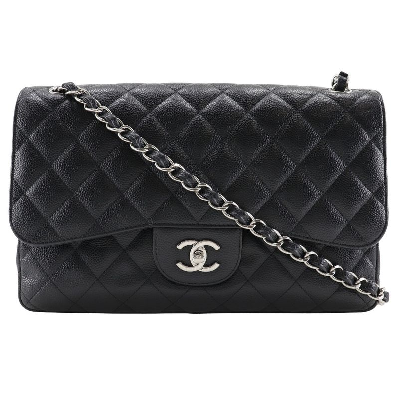 Chanel Deca Matelasse 30 Chain Shoulder Double Flap A58600 Caviar Skin Black