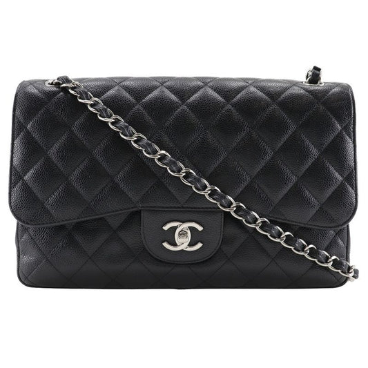 Chanel Deca Matelasse 30 Chain Shoulder Double Flap A58600 Caviar Skin Black