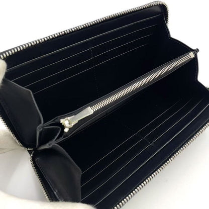 Celine Logo Leather Round Zip Leather Black Wallet Silver