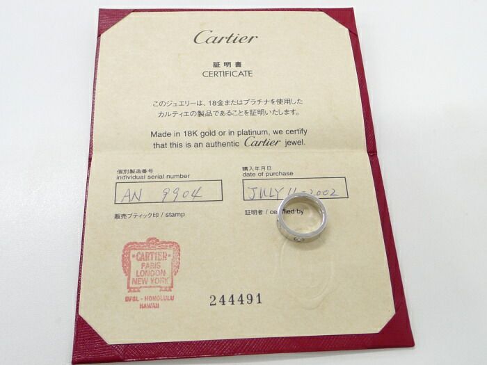 Cartier Love Ring 750wg 18K White Gold White Togo Old Diamonds Size 50 Approx