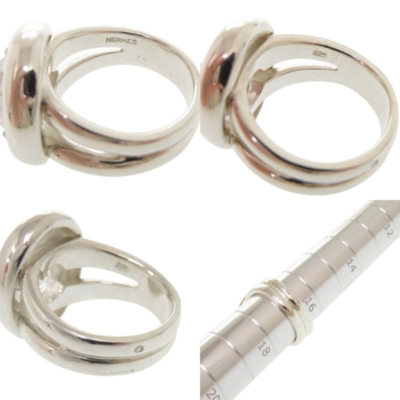 Hermes Vintage Gaucho Silver 925 White Topaz #17 Silver Ring 0267 Hermes