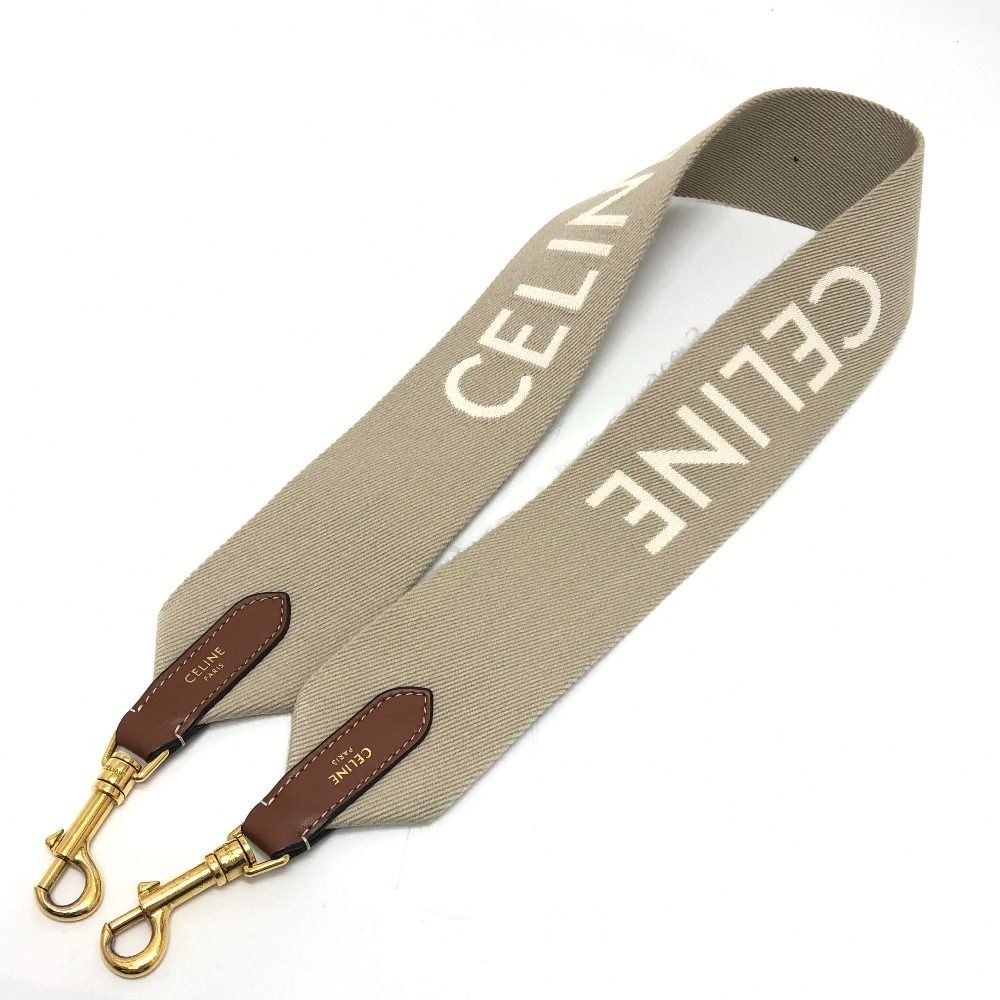 Celine Shoulder Strap Logo Canvas Leather Beige