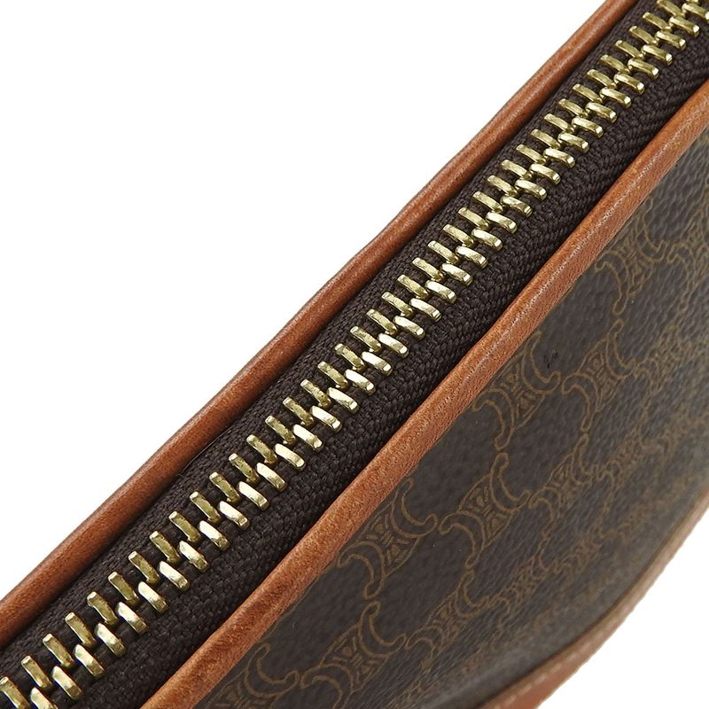 Celine Pouch Macadam PVC Leather Brown Gold Hardware Makeup Pouch Small