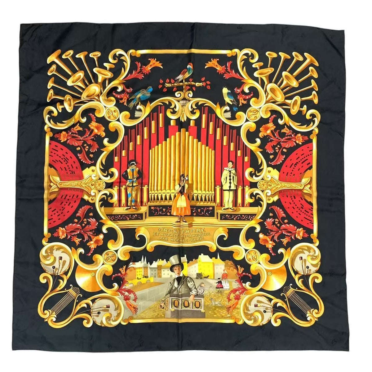 Hermes Scarf 100% Silk Carre 90 Orgauphone ET Autres Mecaniques Pipe Organ