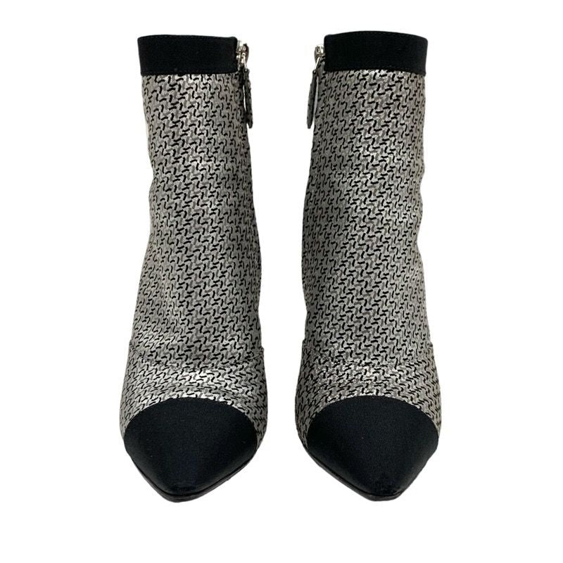 Chanel Boots Short Boots Shoes Fabric Leather Silver Black Logo