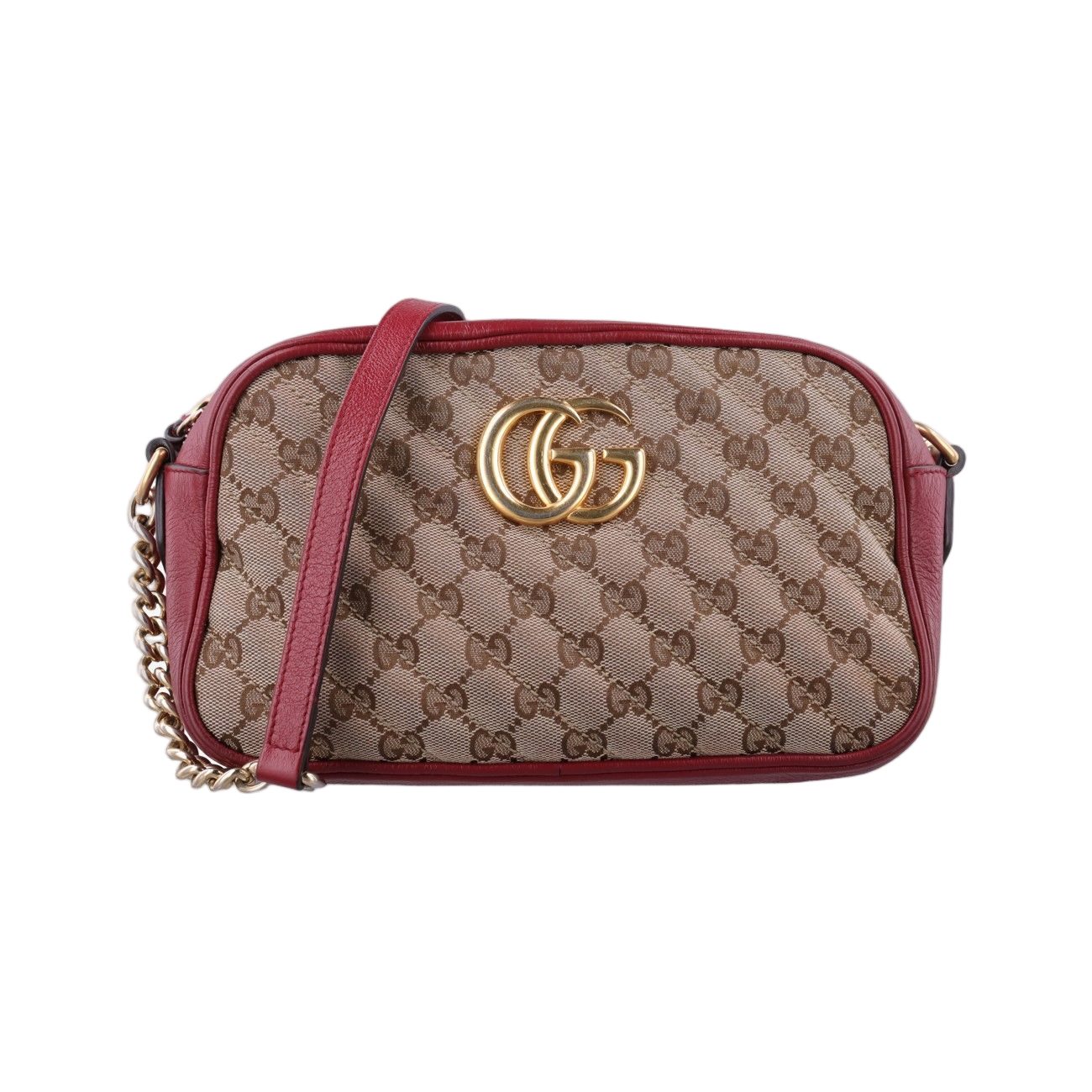 Gucci GG Marmont Beige Red Canvas Leather Messenger Bag