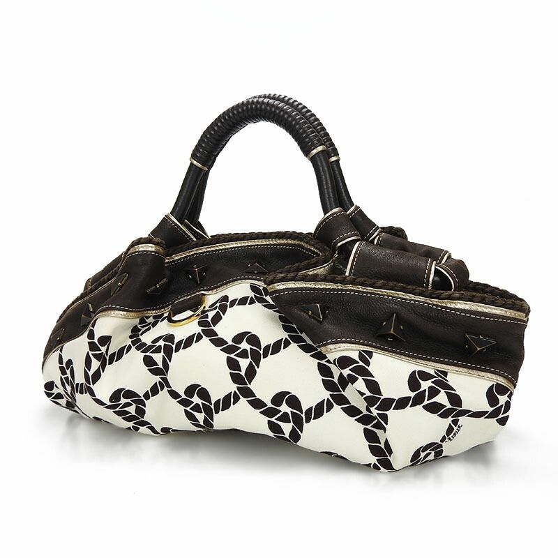 Loewe Handbag Nappa Ire Anagram Rope Leather Canvas Dark Brown Creamish Gold