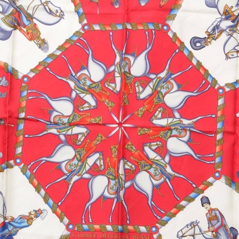 Hermes Carré 90 L'armee Imperiale Russe Russian Military Museum Silk Scarf Red