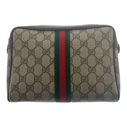 Gucci Vintage Sherry Line Old Gucci Beige GG Supreme Canvas/leather Clutch Bag