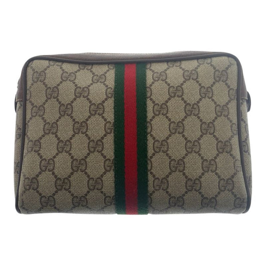 Gucci Vintage Sherry Line Old Gucci Beige GG Supreme Canvas/leather Clutch Bag