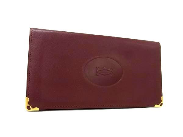 Cartier Must Line Leather Bifold Long Wallet Men's Women's Bordeaux Fm9547