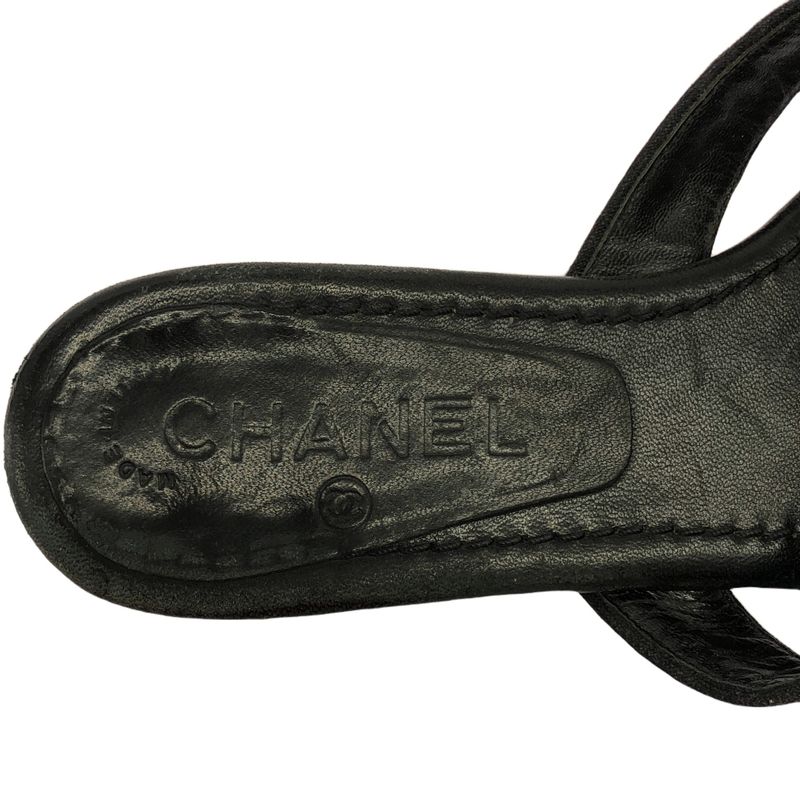 Chanel Camellia Strap Leather Sandals Black