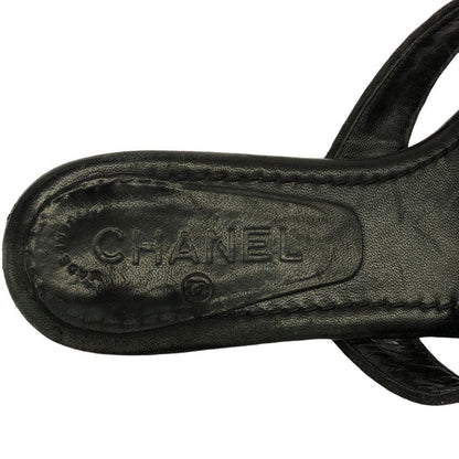 Chanel Camellia Strap Leather Sandals Black