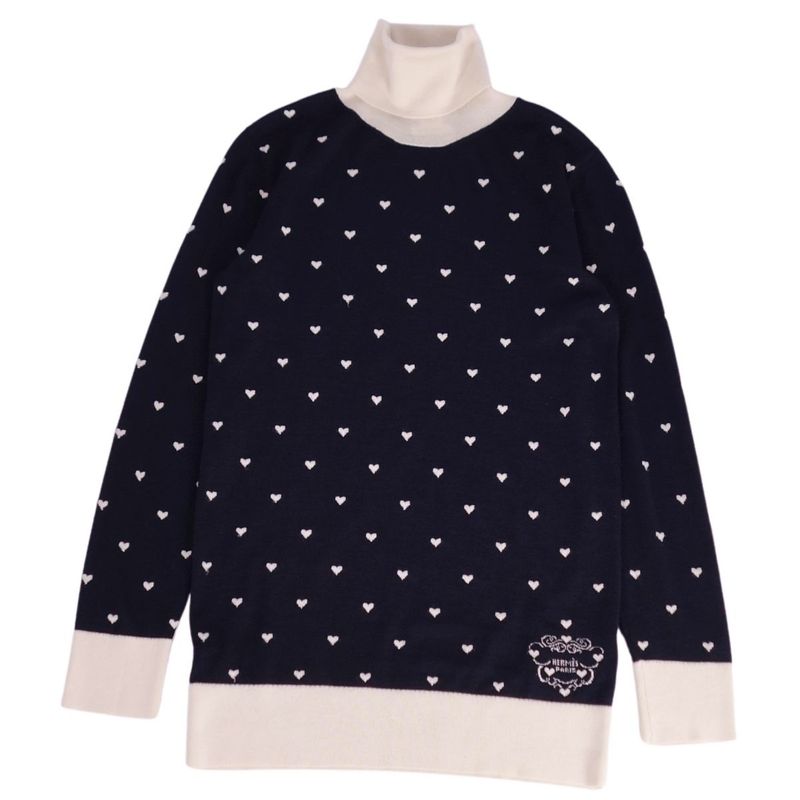 Hermes Knit Sweater High Neck All-over Cashmere Cot