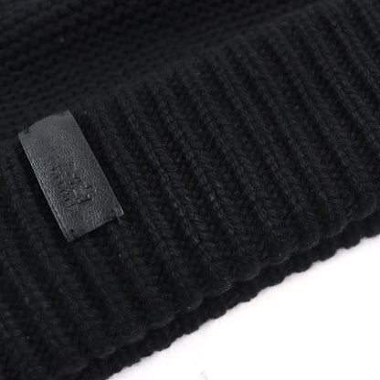 Hermes 100% Cashmere Sheepskin Leather Knit Hat With Logo Tag Beanie Knit Cap