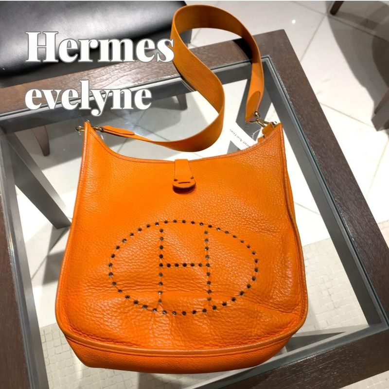 Authentic Hermes Evelyn GM Shoulder Bag Orange Brown
