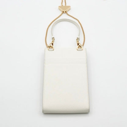 Prada Mobile Smartphone Accessories White Gold Saffiano Mini Bag Triangle Logo