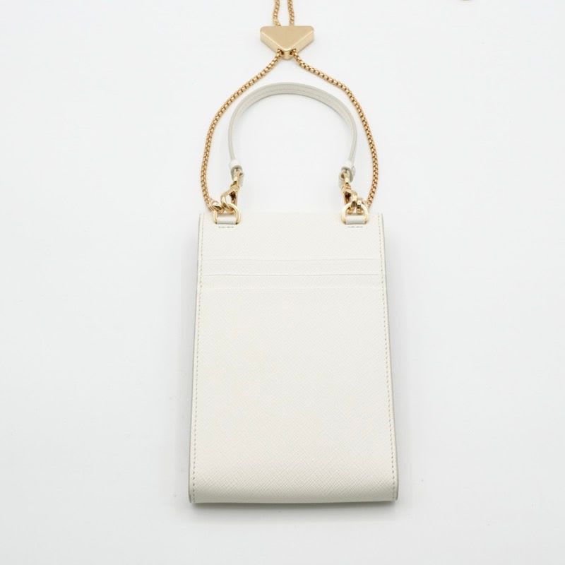 Prada Phone Accessory White Gold Saffiano Mini Bag Triangle Logo