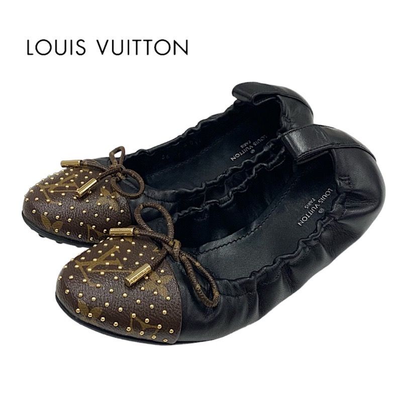 Louis Vuitton Flirty Line Monogram Flat Shoes Leather Black Brown Gold Ballet