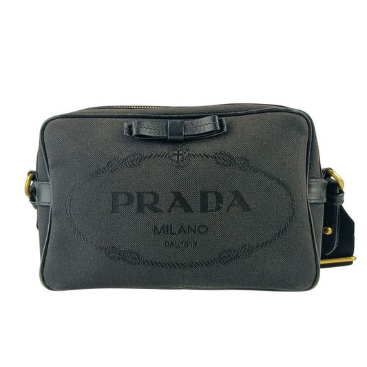 Prada Crossbody Bag Logo Jacquard Shoulder 1 Bh089 Black Canvas Leather