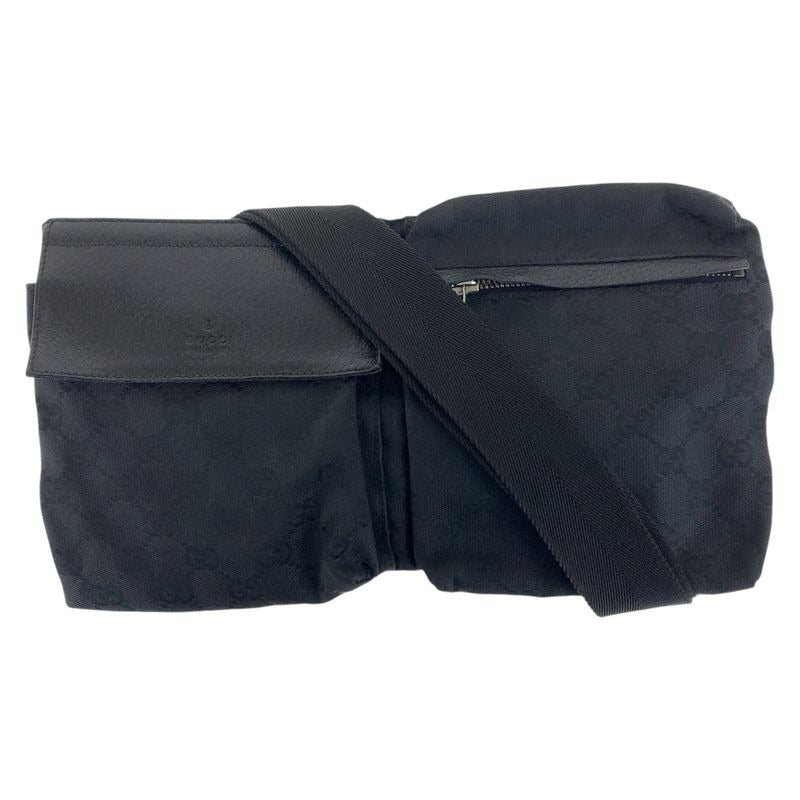 Gucci Black Silver Hardware GG Canvas Leather 28566 Body Bag Waist Pouch
